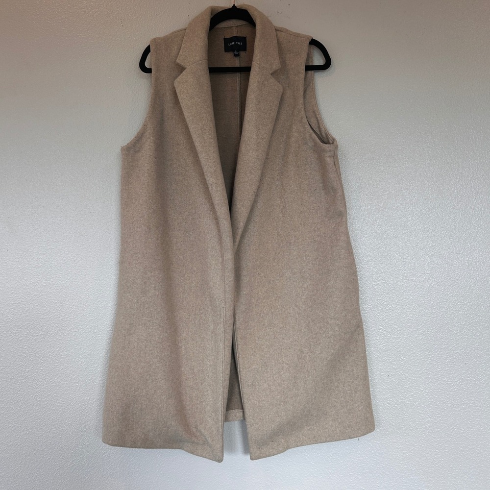 Love Tree Womens Tan Heather Longline Sleeveless Open Front Vest Jacket Size L
